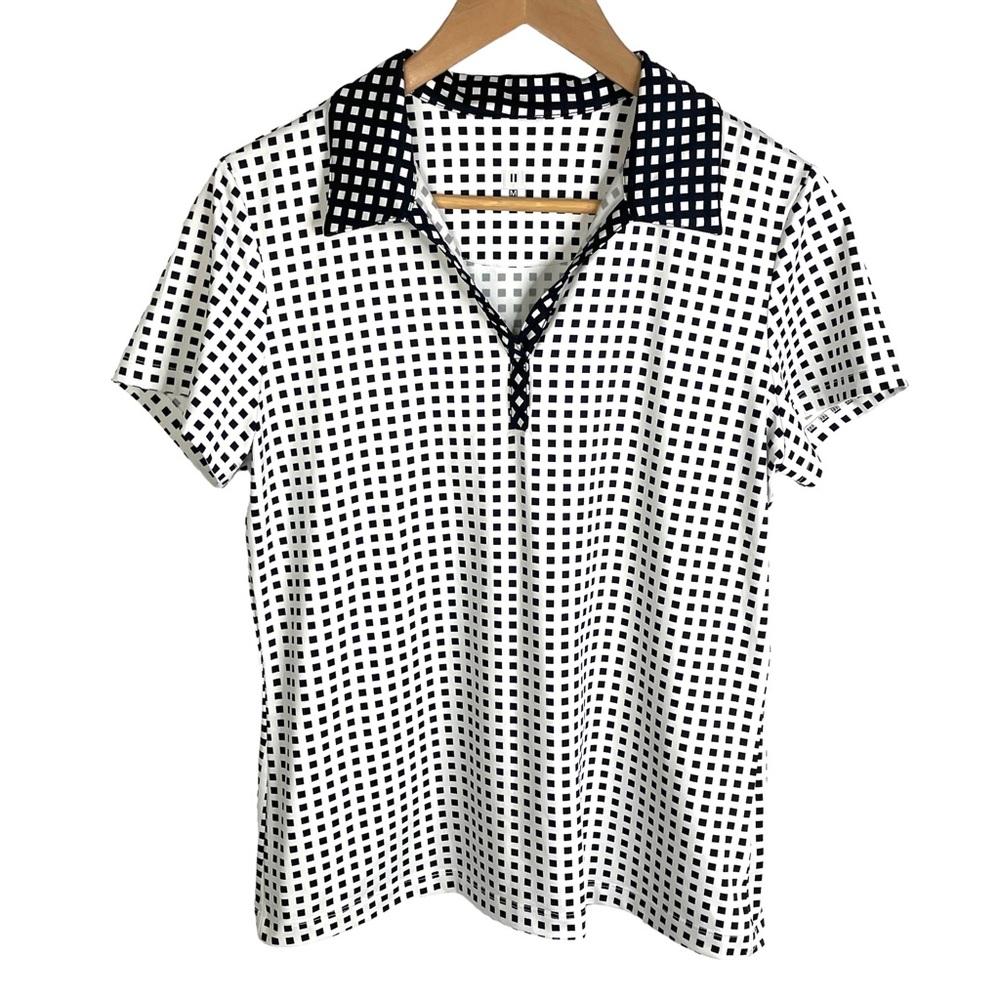 Tail Black White Geometric Short Sleeve Collared Shirt Golf Tennis M